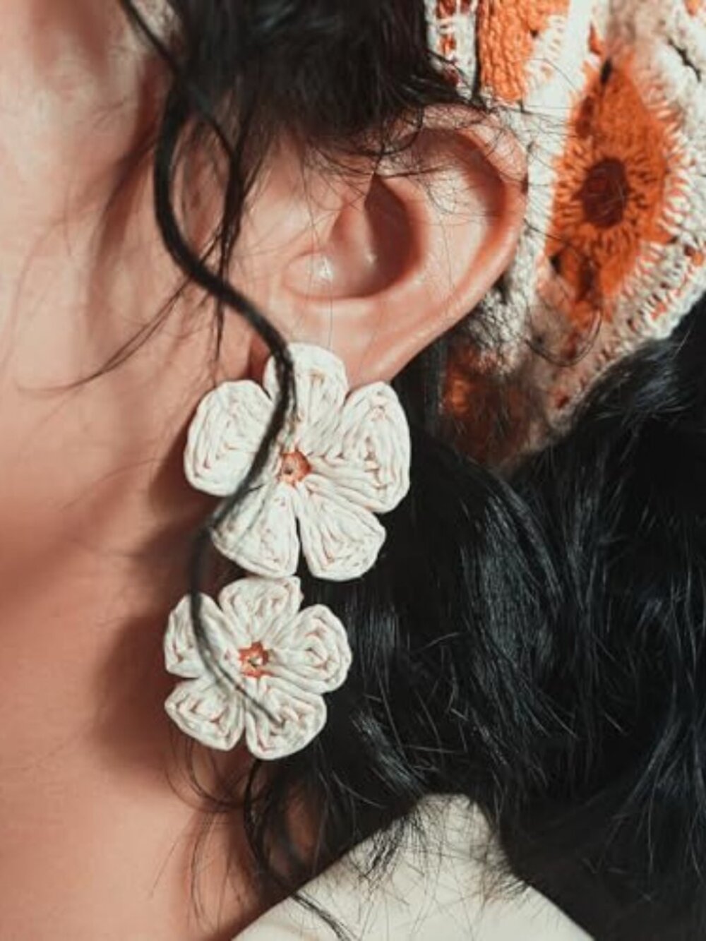 Boho Flower Ears Statement Raffia Dangle Ears Cute Floral Jewelry Trendy Summer